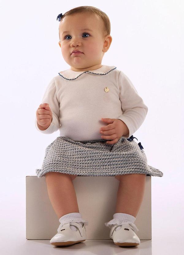 Conjunto Bebê Body Saia Tweed Azul