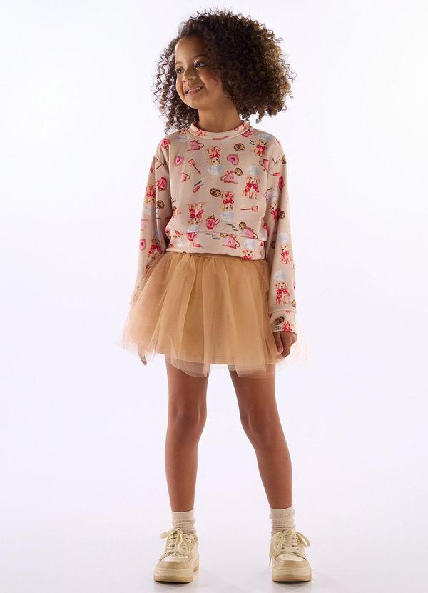 Conjunto Blusão Saia de Tule Bege