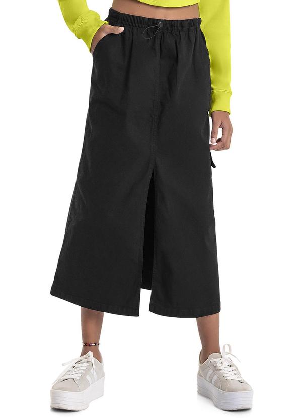 Vista 2 Saia Cargo Midi em Sarja Juvenil Preto Gloss Gloss