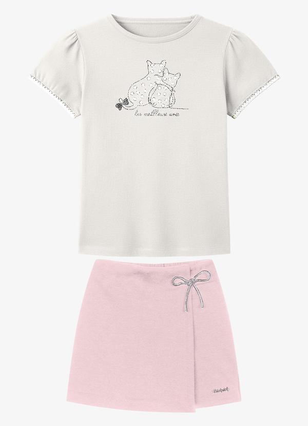 Conjunto Infantil Blusa com Shorts Saia Bege