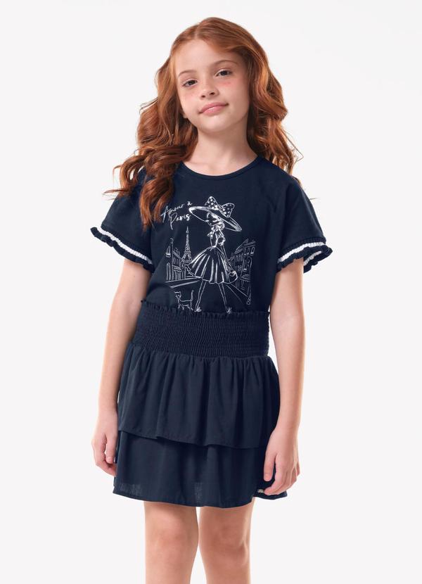 Saia Infantil Viscose Babados Azul