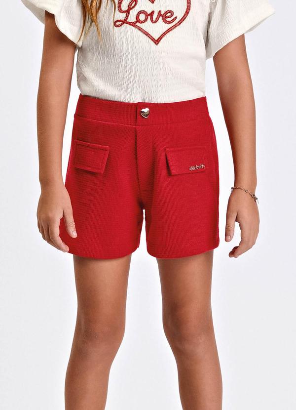 Short Feminino Infantil Maquinetado Vermelho