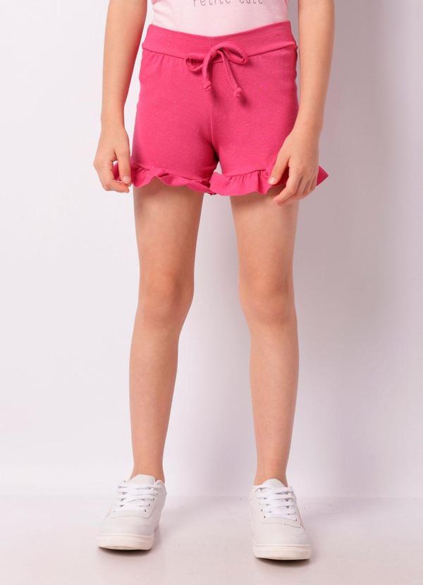 Short Infantil Curto com Babado Glitter Rosa