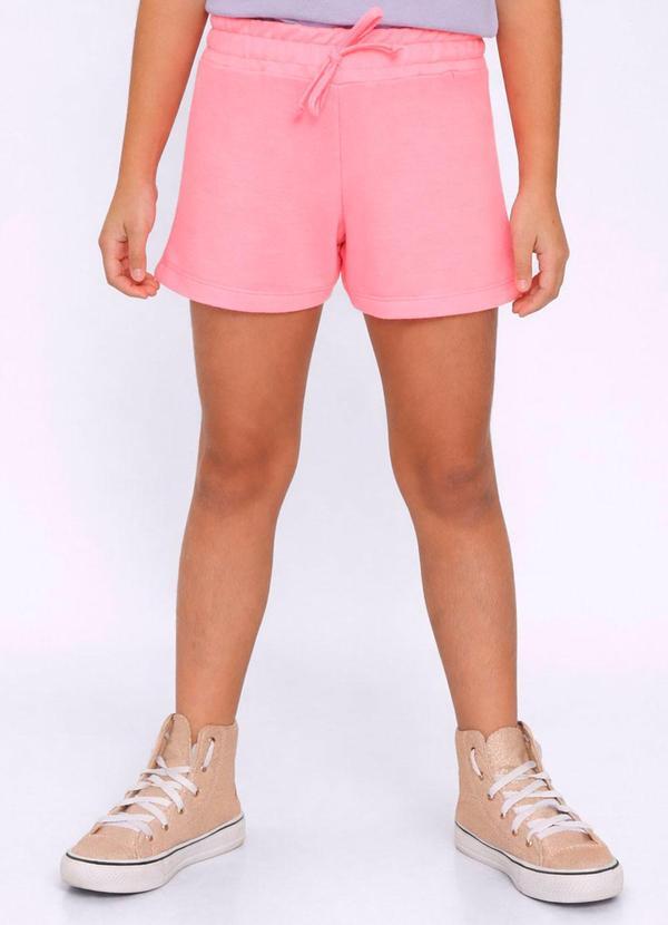 Short Infantil Moletinho Curto Cordão Neon Rosa