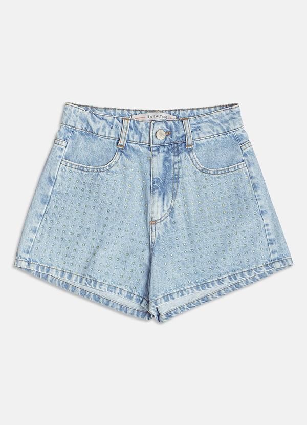 Short Jeans com Strass Azul