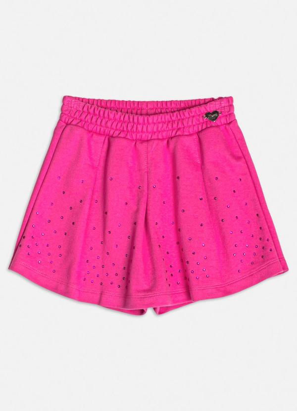 Short Saia de Pregas com Strass de Moletom Rosa