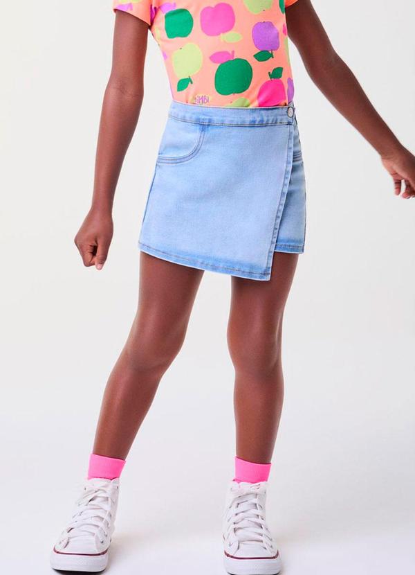 Short Saia Jeans Transpassado Azul