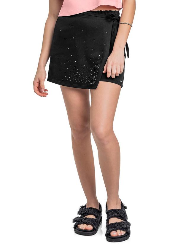 Vista 2 Short-Saia Juvenil com Strass Preto Gloss Gloss