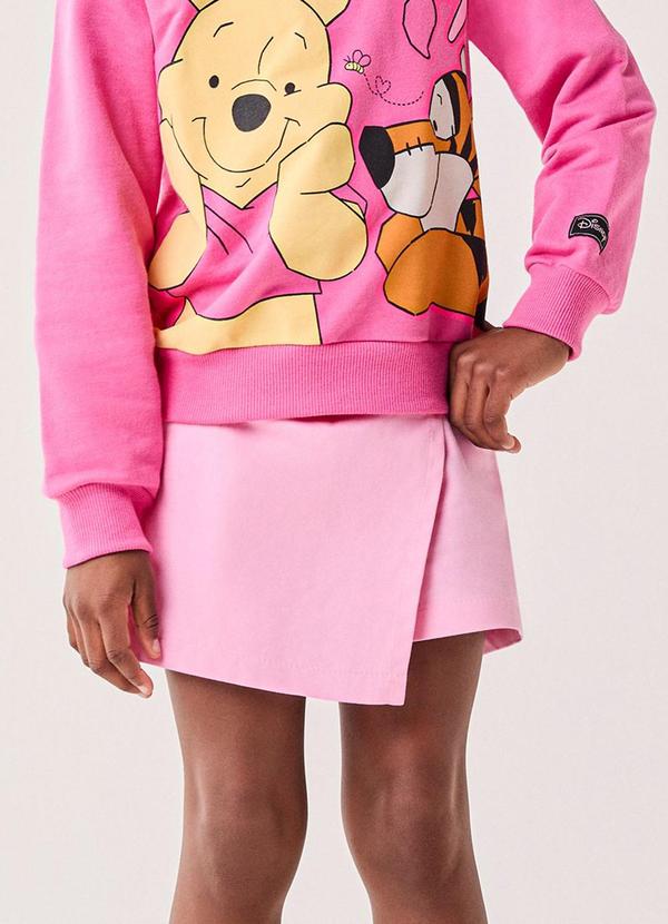 Short Saia Menina Rosa com Fivela de Flor Rosa