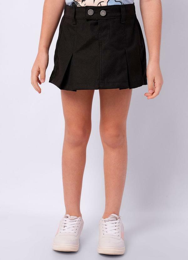 Short Saia Sarja Infantil Curto com Pregas Preto