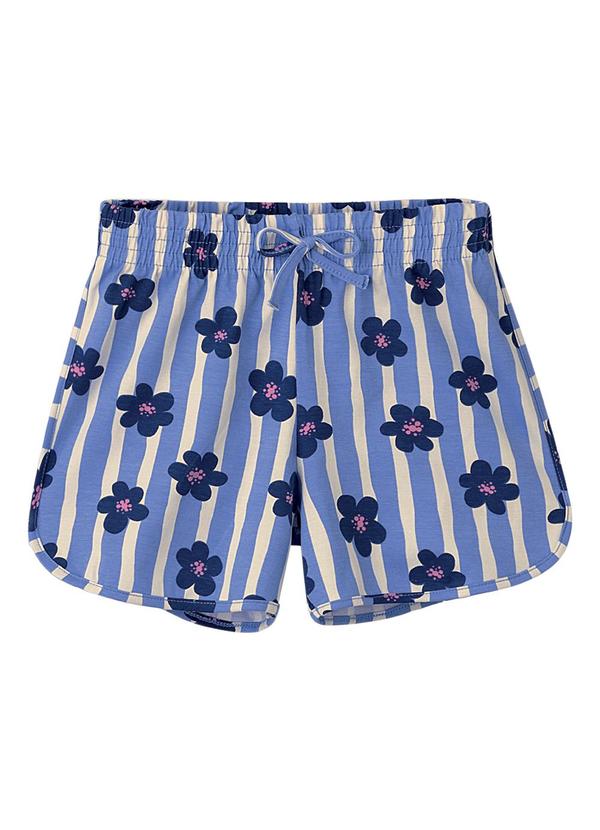 Shorts Básico Listras & Flores em Azul Claro