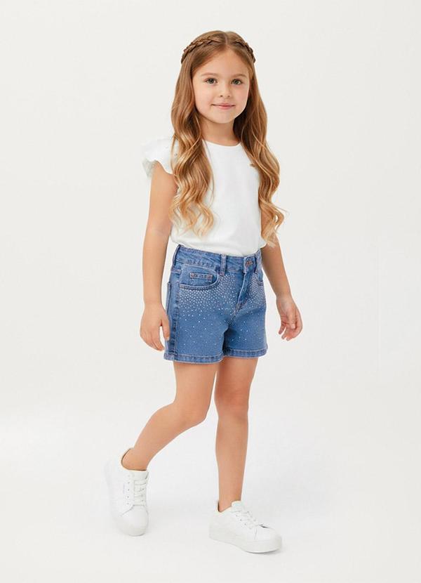 Shorts Comfort em Jeans com Strass Azul Claro