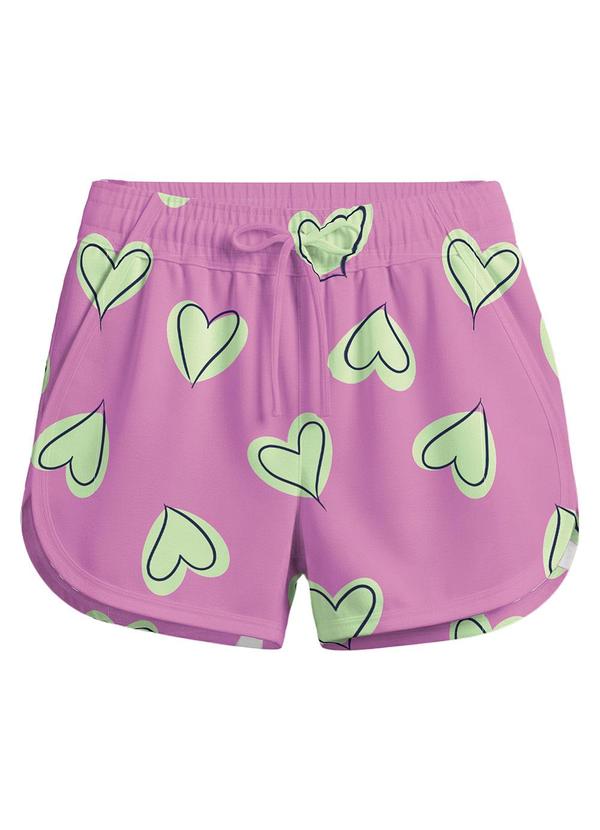 Shorts Corações em Cotton Rosa
