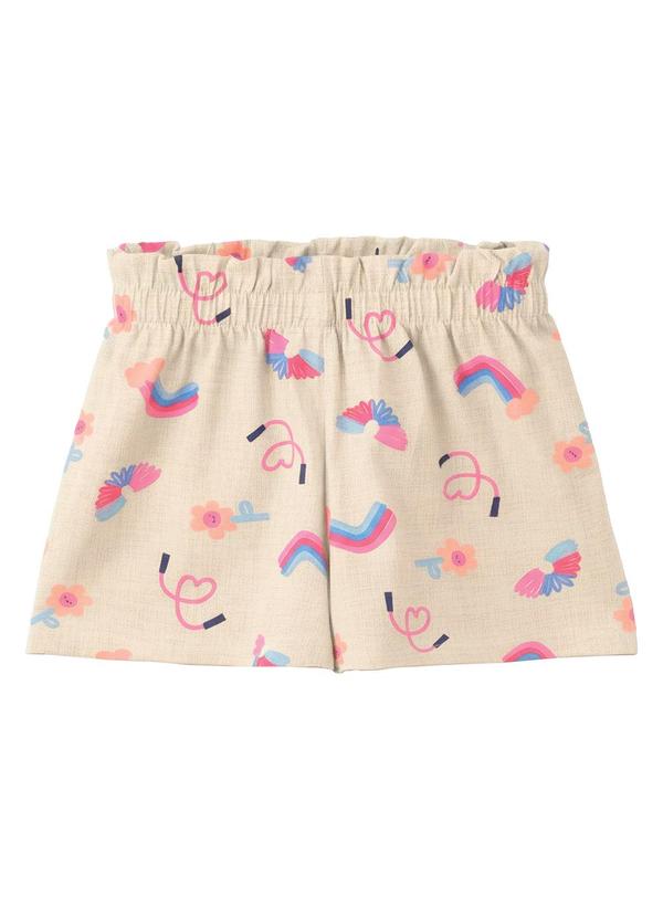 Shorts Evasê Arco-Íris em Cotton Off White