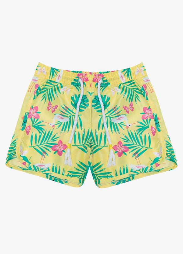 Shorts Feminina Tactel Estampado Amarelo