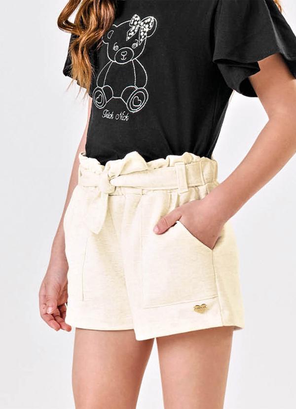 Shorts Feminino Infantil Cós e Bolso Bege