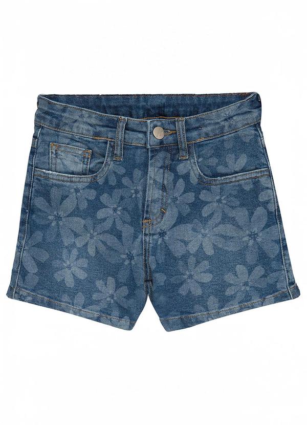 Shorts Floral Mom Jeans Azul