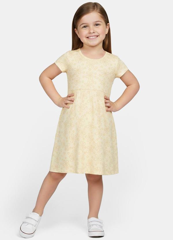 Vestido Manga Curta Estampado Biju Kids Amarelo