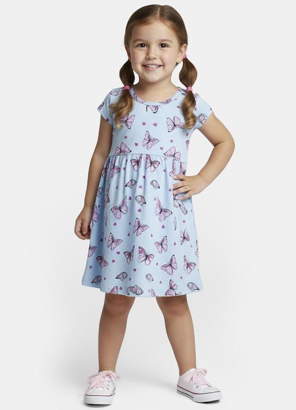 Vestido Manga Curta Estampado Biju Kids Azul