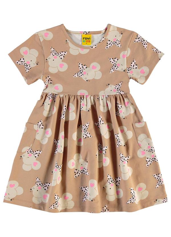 Vista 2 Vestido em Meia Malha Marrom Rovi Kids Rovi Kids