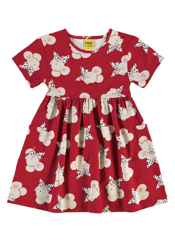 Vista 2 Vestido em Meia Malha Vermelho Rovi Kids Rovi Kids