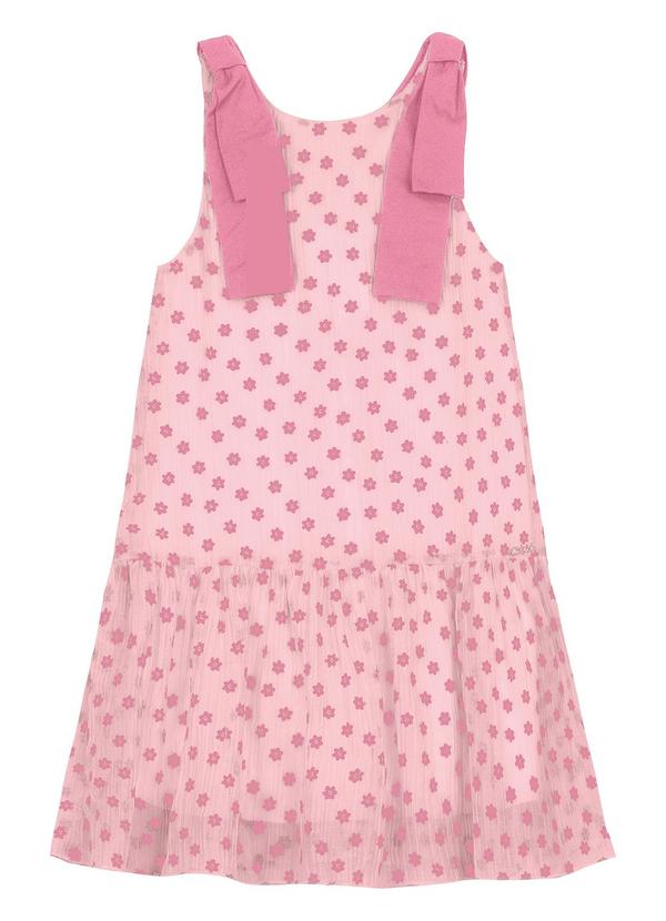 Vestido em Mini Plissado Floral e Visco Rosa