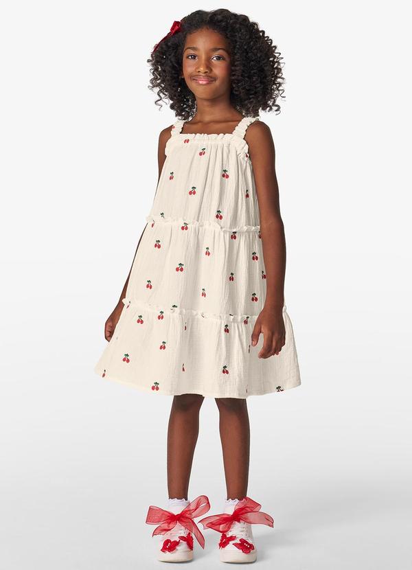 Vista 2 Vestido Infantil em Gaze Bordada Bege Trick Nick Trick Nick