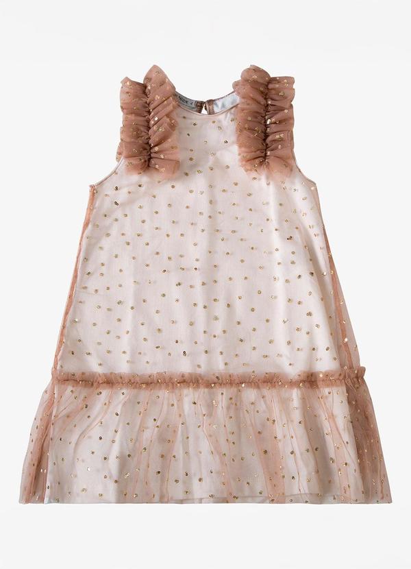 Vestido Infantil em Tule Lantejoulas Bege