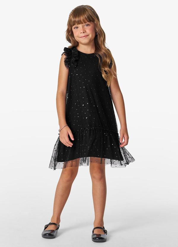 Vestido Infantil em Tule Lantejoulas Preto