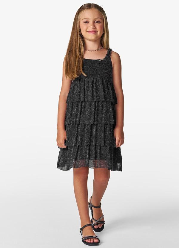 Vista 2 Vestido Infantil em Tule Shine Duo Preto Trick Nick Trick Nick