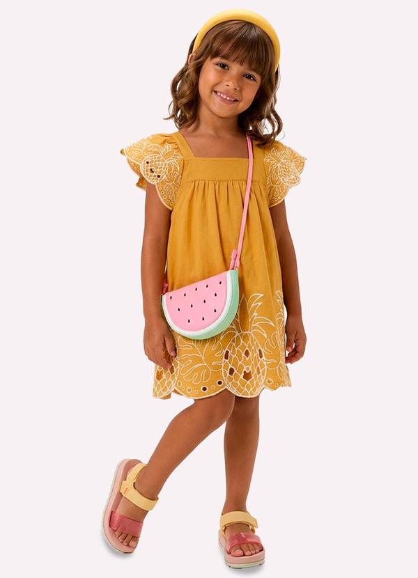 Vestido Infantil Menina Abacaxi Amarelo