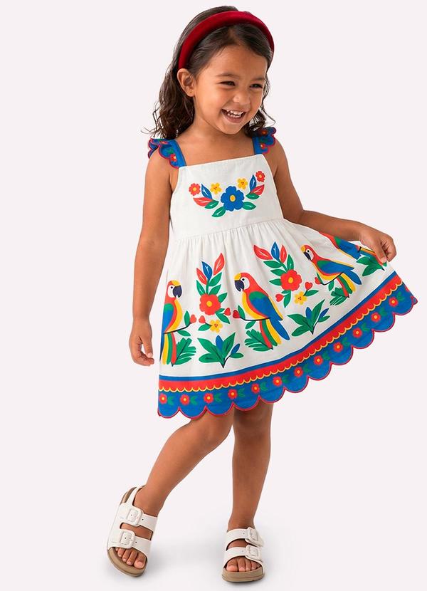 Vestido Infantil Menina Araras Branco