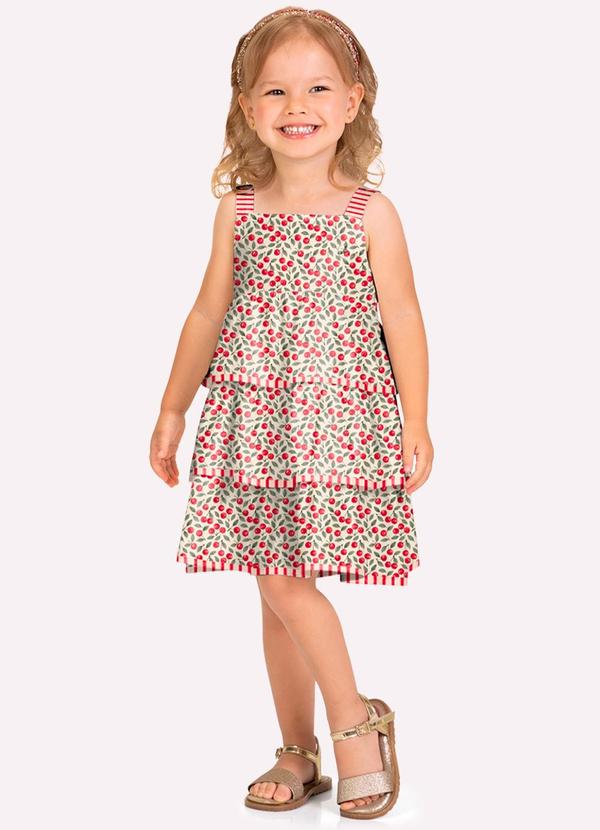 Vestido Infantil Menina com Babados Bege