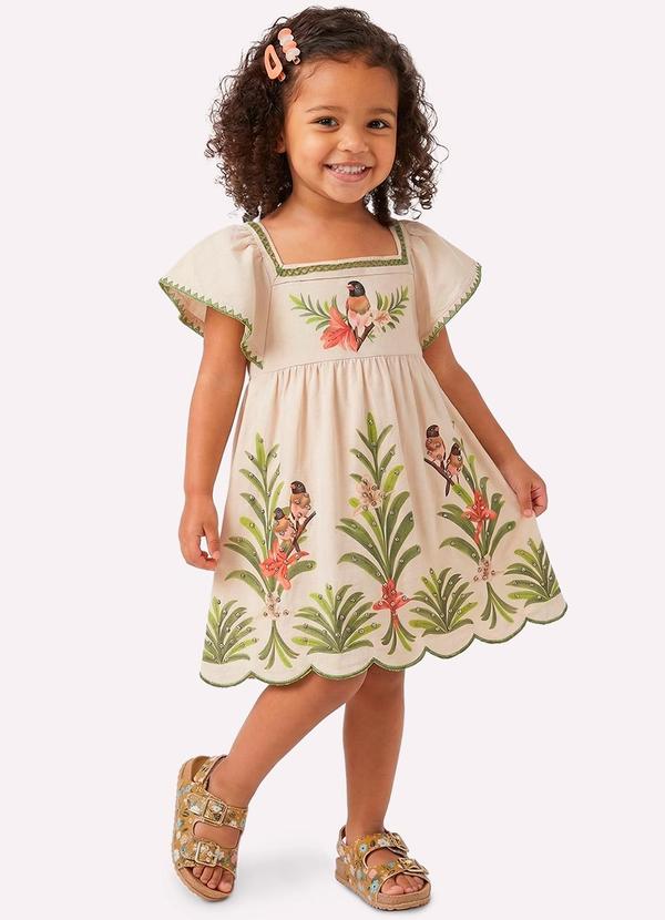 Vestido Infantil Menina com Strass Bege
