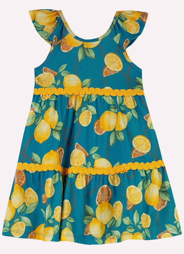 Vestido Infantil Menina em Algodão Azul