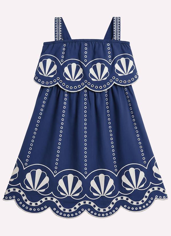 Vestido Infantil Menina em Cotton Azul