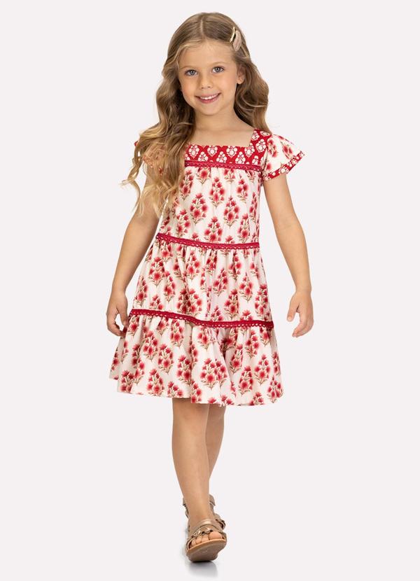 Vestido Infantil Menina Flores Bege