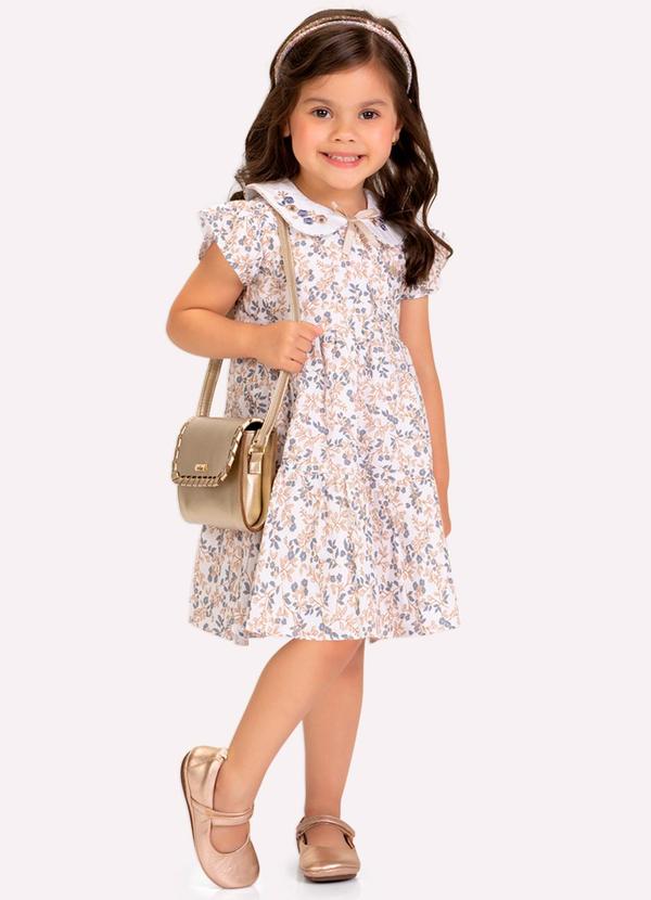 Vestido Infantil Menina Folhas Bege