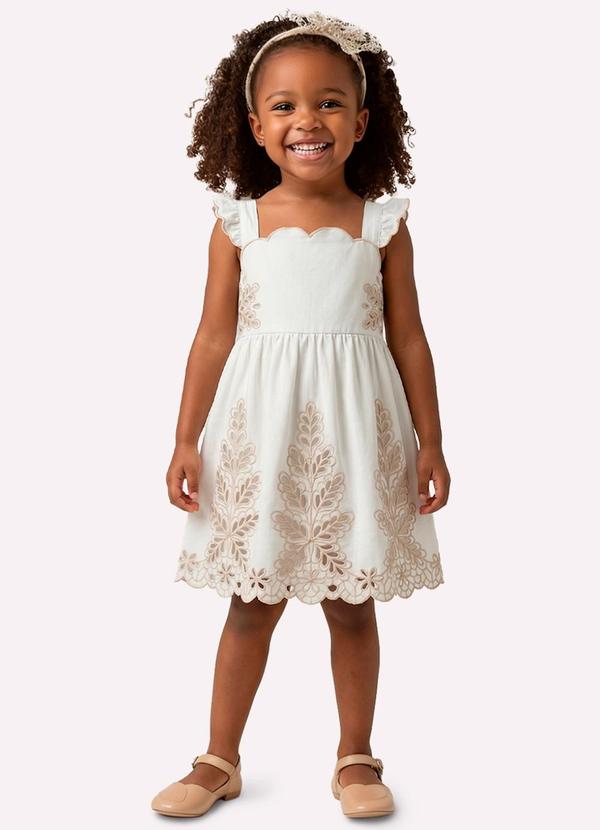 Vestido Infantil Menina Folhas Branco