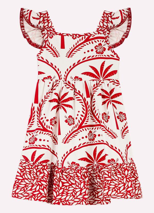 Vestido Infantil Menina Folhas Branco