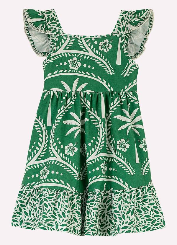 Vestido Infantil Menina Folhas Verde
