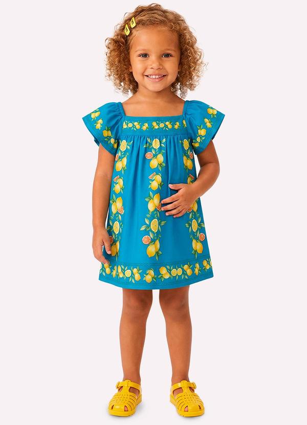 Vestido Infantil Menina Limões Azul