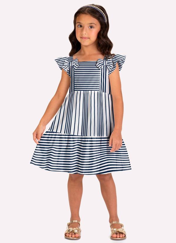 Vestido Infantil Menina Listrado Azul
