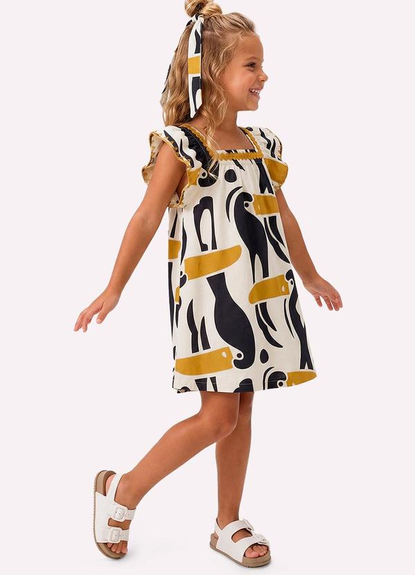 Vestido Infantil Menina Tucanos Branco