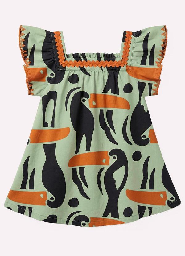 Vestido Infantil Menina Tucanos Verde
