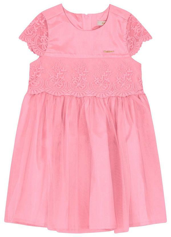Vista 2 Vestido Rosa em Tule com Renda Menina Carinhoso Carinhoso
