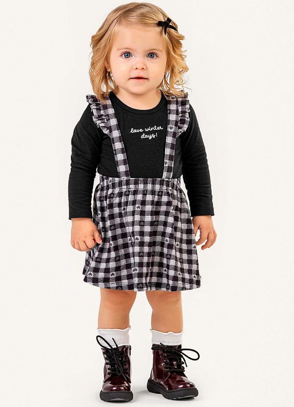 Conjunto Bebê Body e Salopete Xadrez Preto