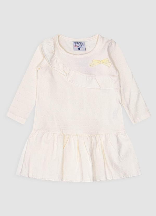 Vista 2 Vestido Babados e Bolinha com Laço Bege Turminha Turminha