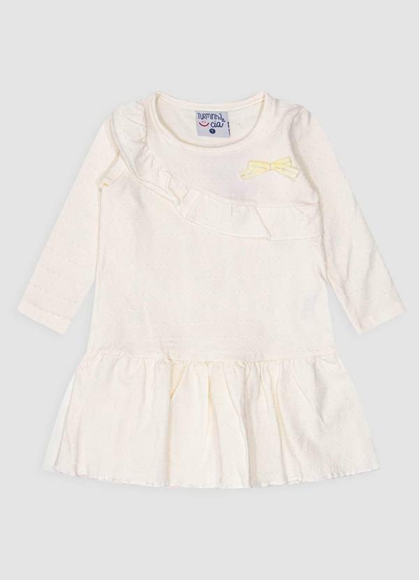 Vestido Babados e Bolinha com Laço Bege