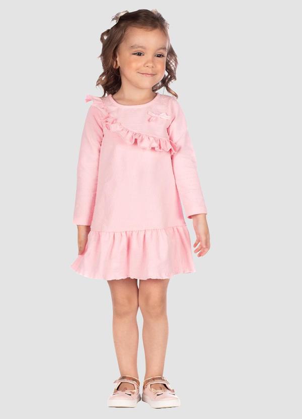 Vista 2 Vestido Babados e Bolinha com Laço Rosa Turminha Turminha